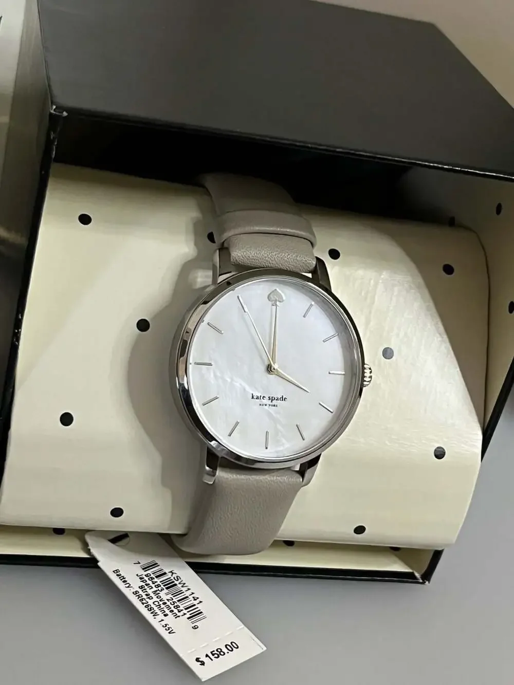Kate Spade New York Metro Clocktower Gray Leather Strap Watch KSW1141